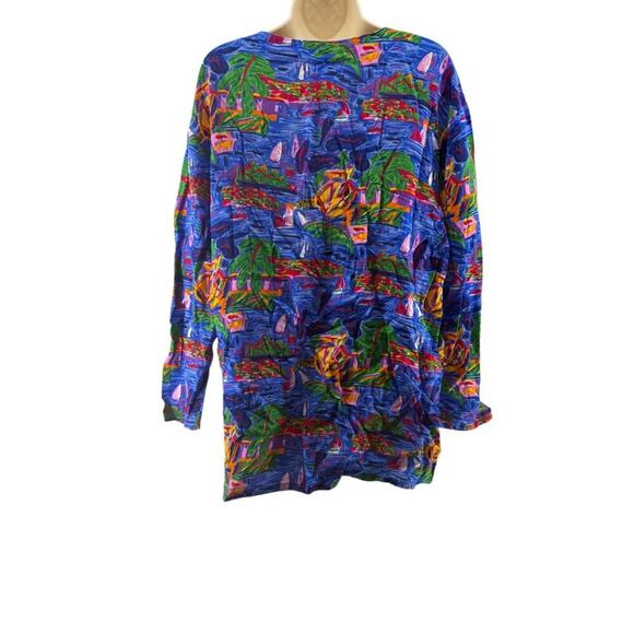 Vintage Ken Done Womens Art to Wear Hawaiian Vacation Ocean Boats Womens Large - Picture 5 of 5